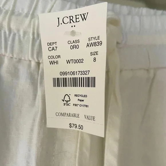 NWT J. Crew Factory White Linen Blend Drawstring Pants Sz 8 - Picture 8 of 16